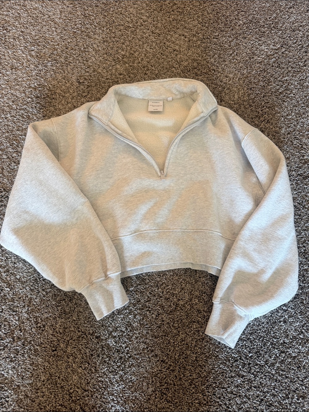 Aritzia Cropped Quarter-Zip Sweatshirt - Light Gray